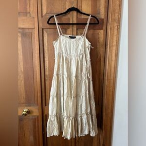 BCBG MaxAzaria Women's Light Gold Sz S Tiered Hippie Boho Sequined Beaded Dress